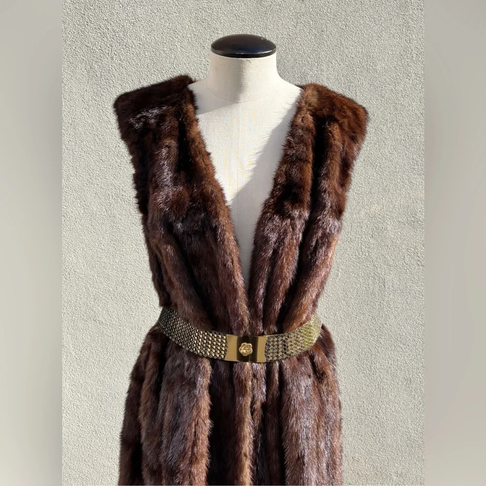 Vintage chocolate mink oversize  sleeve less Fur Coat - Picture 6 of 12